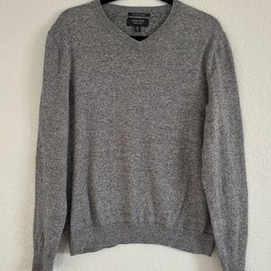 Nordstrom Men's Shop Grey Cotton & Cashmere V-Neck Sweater, Size Medium